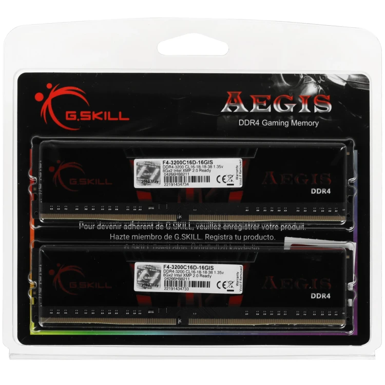 Оперативная память G.Skill Aegis [F4-3200C16D-16GIS] 16 ГБ, DDR4, 3200 МГц