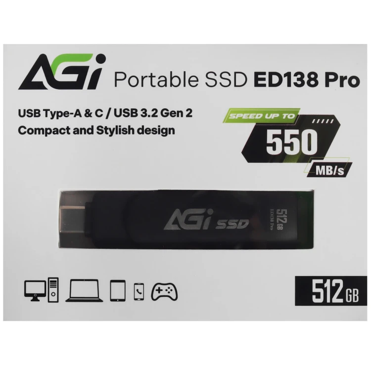 512 ГБ Внешний SSD AGI ED138 Pro [AGI512G33ED138P-CB], Type-A, Type-C