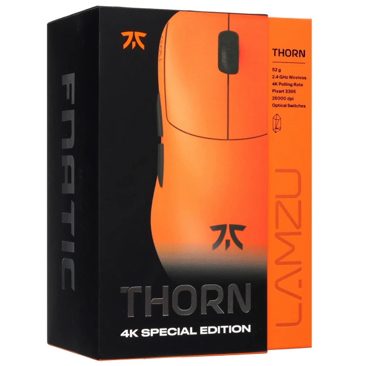 Мышь беспроводная LAMZU & FNATIC Thorn оранжевый, 26000 dpi, PixArt PAW3395
