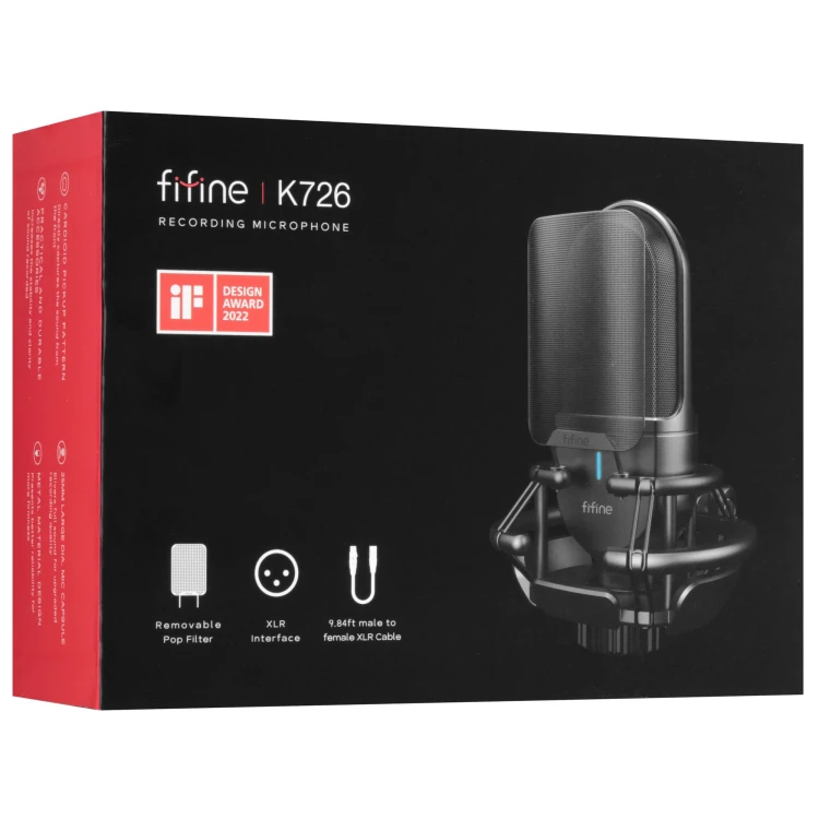 Микрофон Fifine K726, проводной, подвесной, XLR, электретный, черный Микрофон Fifine K726, проводной, подвесной, XLR, электретный, черный