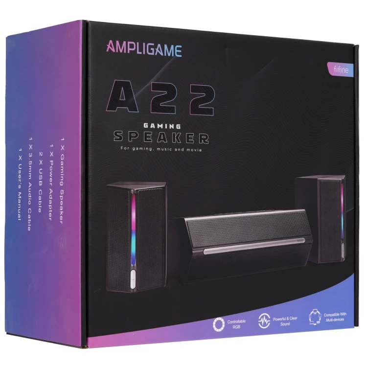 Колонки Fifine A22 черный, Bluetooth, 2.1, RGB, jack 3.5 мм, активный сабвуфер