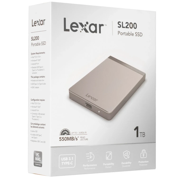 1000 ГБ Внешний SSD Lexar SL200 [LSL200X001T-RNNNG], USB 3.2 Gen 1 Type-C