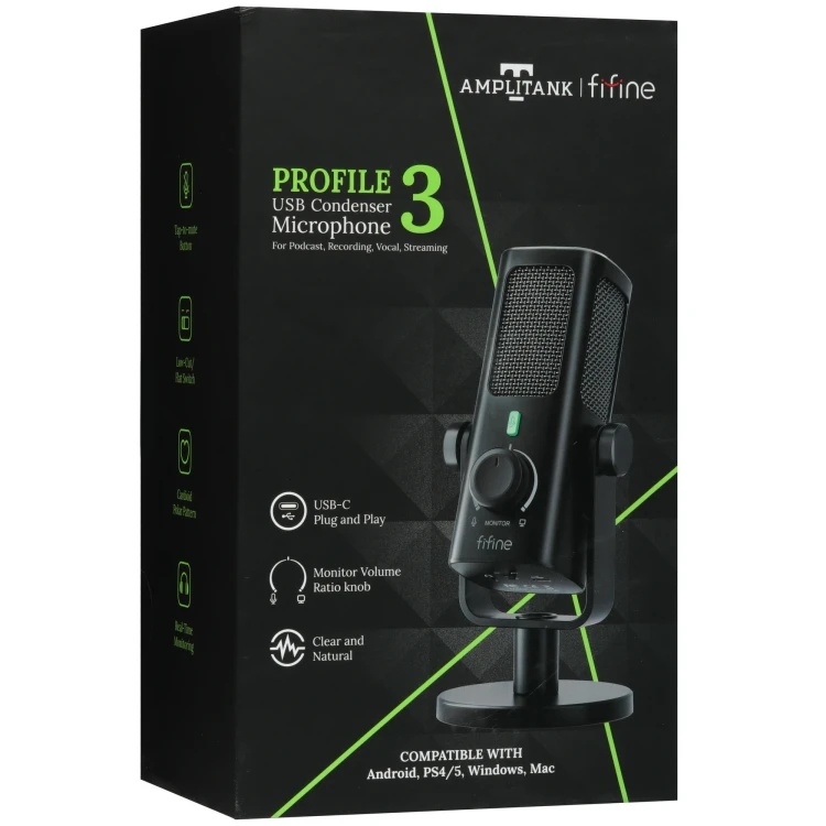 Микрофон Fifine Profile3, проводной, настольный, USB Type-C, черный Микрофон Fifine Profile3, проводной, настольный, USB Type-C, черный
