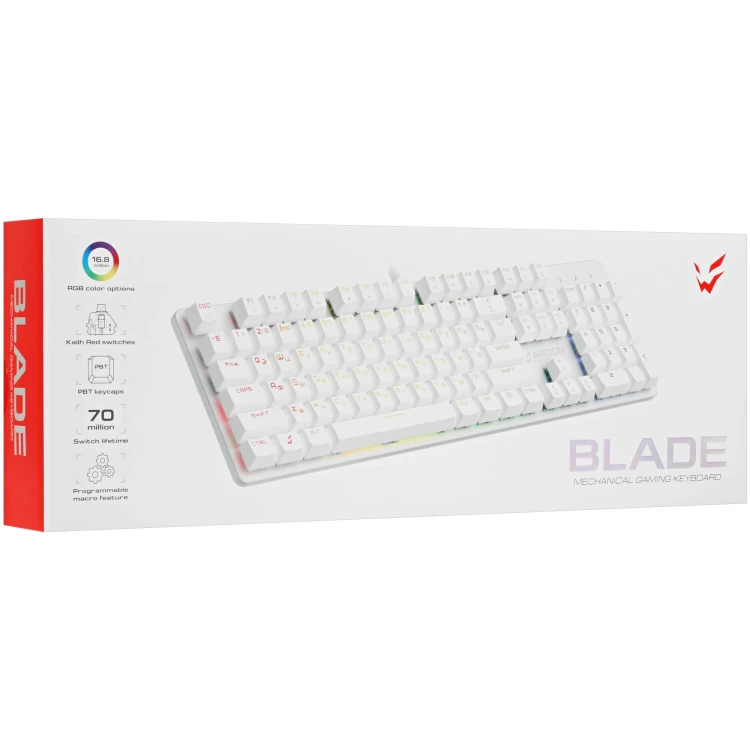 Клавиатура проводная ARDOR GAMING Blade, RGB, Kailh Red, белый, [AG-FL-B104Red-W]