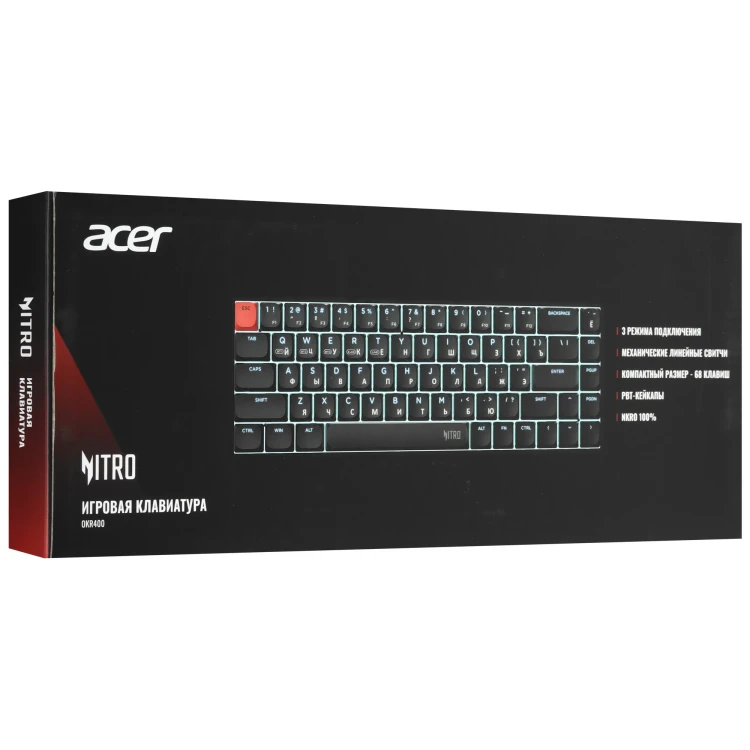 Клавиатура проводная + беспроводная Acer Nitro OKR400, механическая Клавиатура проводная + беспроводная Acer Nitro OKR400, механическая